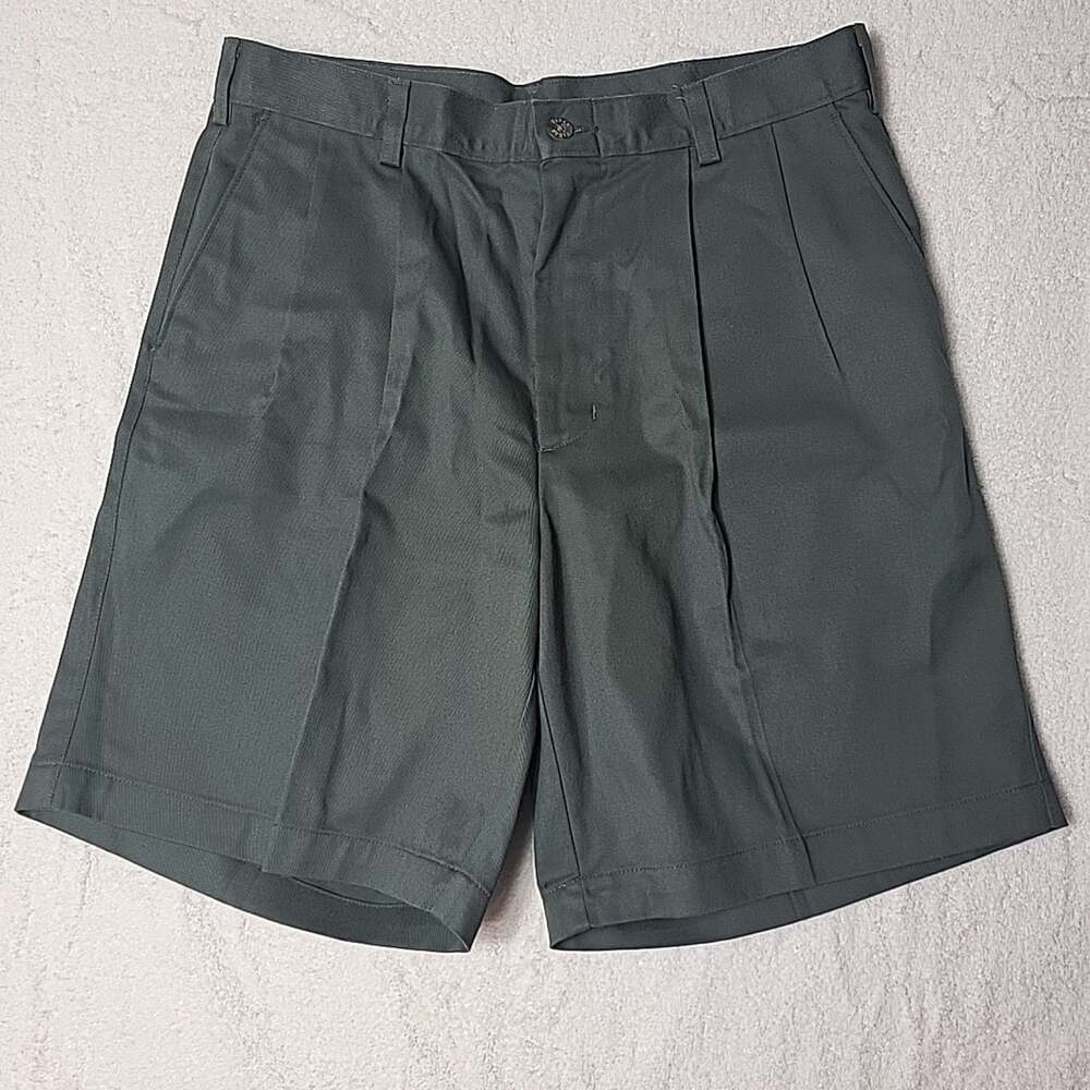 Farah Mens Shorts Sz 34 Sage Green 100% Cotton Pleated 4 Pocket Golf See Measure